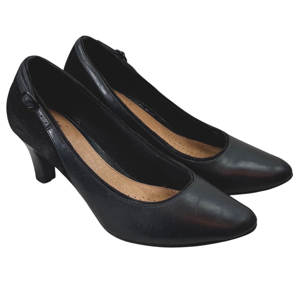 Clarks Artisan Heel Pumps Shoes‎ Women's Size 10M Black Leather Suede Block